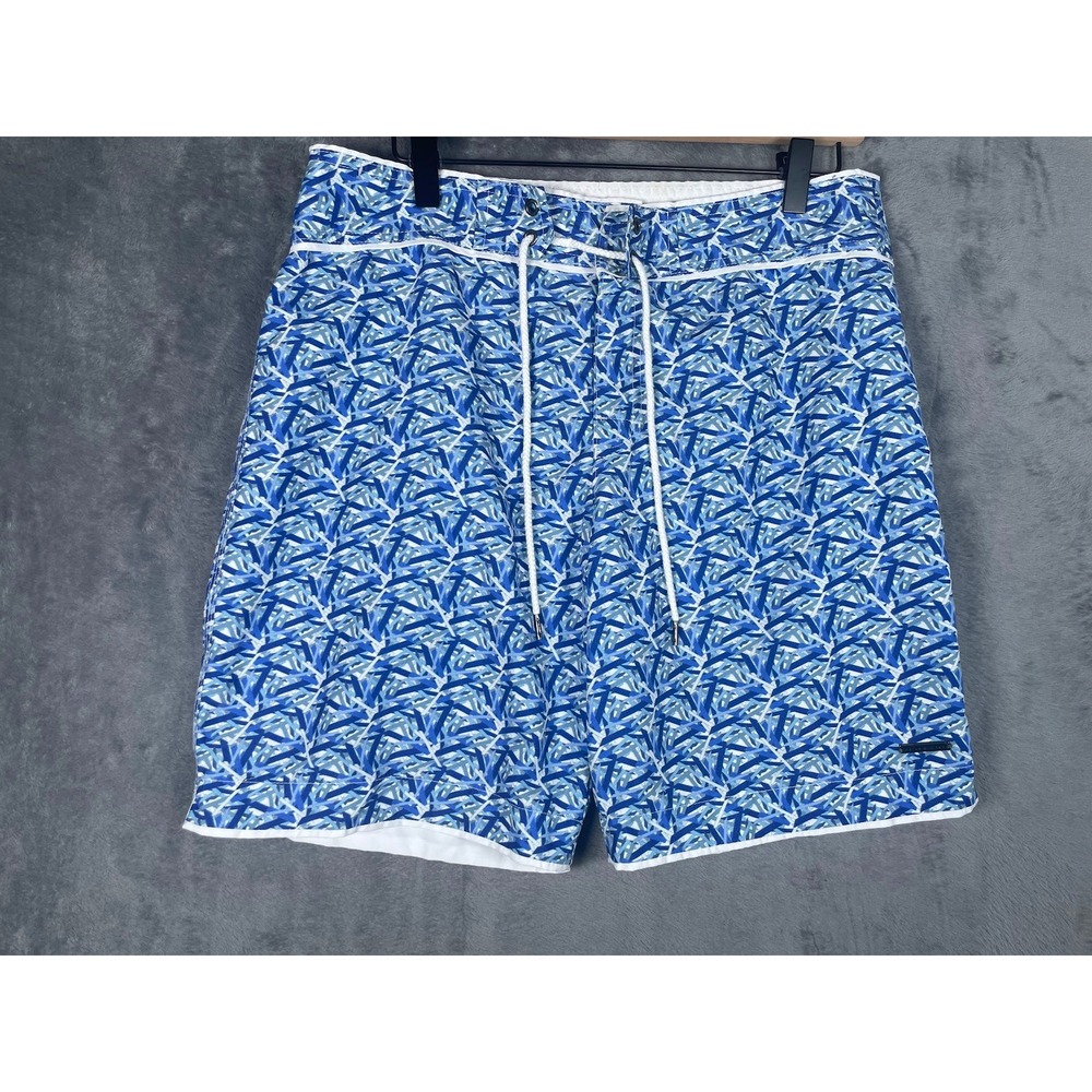 Parke & Ronen Mens Large Blue Abstract Geometric Print Swim Trunks Board Shorts